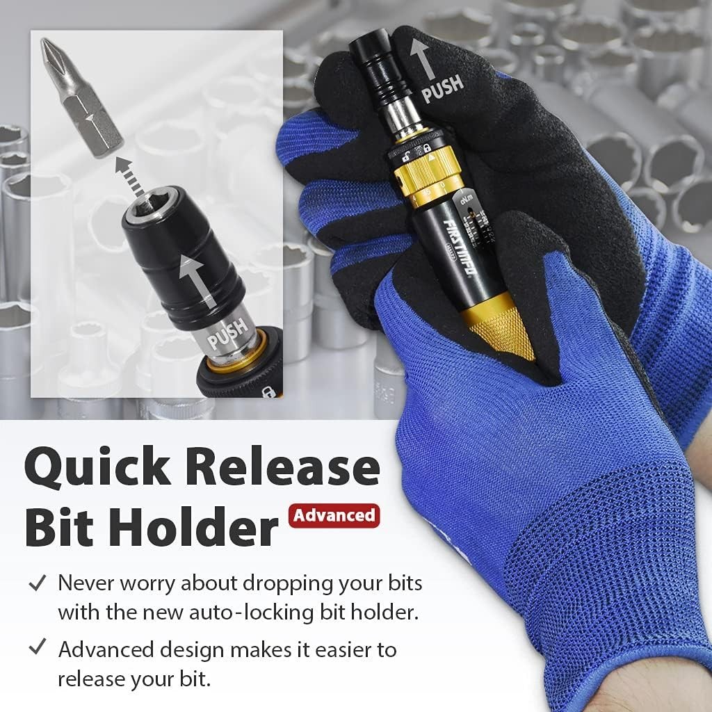 Precision Torque Limiting Screwdriver: 0.44-5.31 in-lb Range, Quick-Release