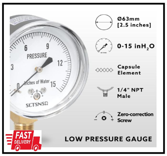 0 to 15 Inches of Water Column Pressure Gauge Capsule Measurement System 2.5 i