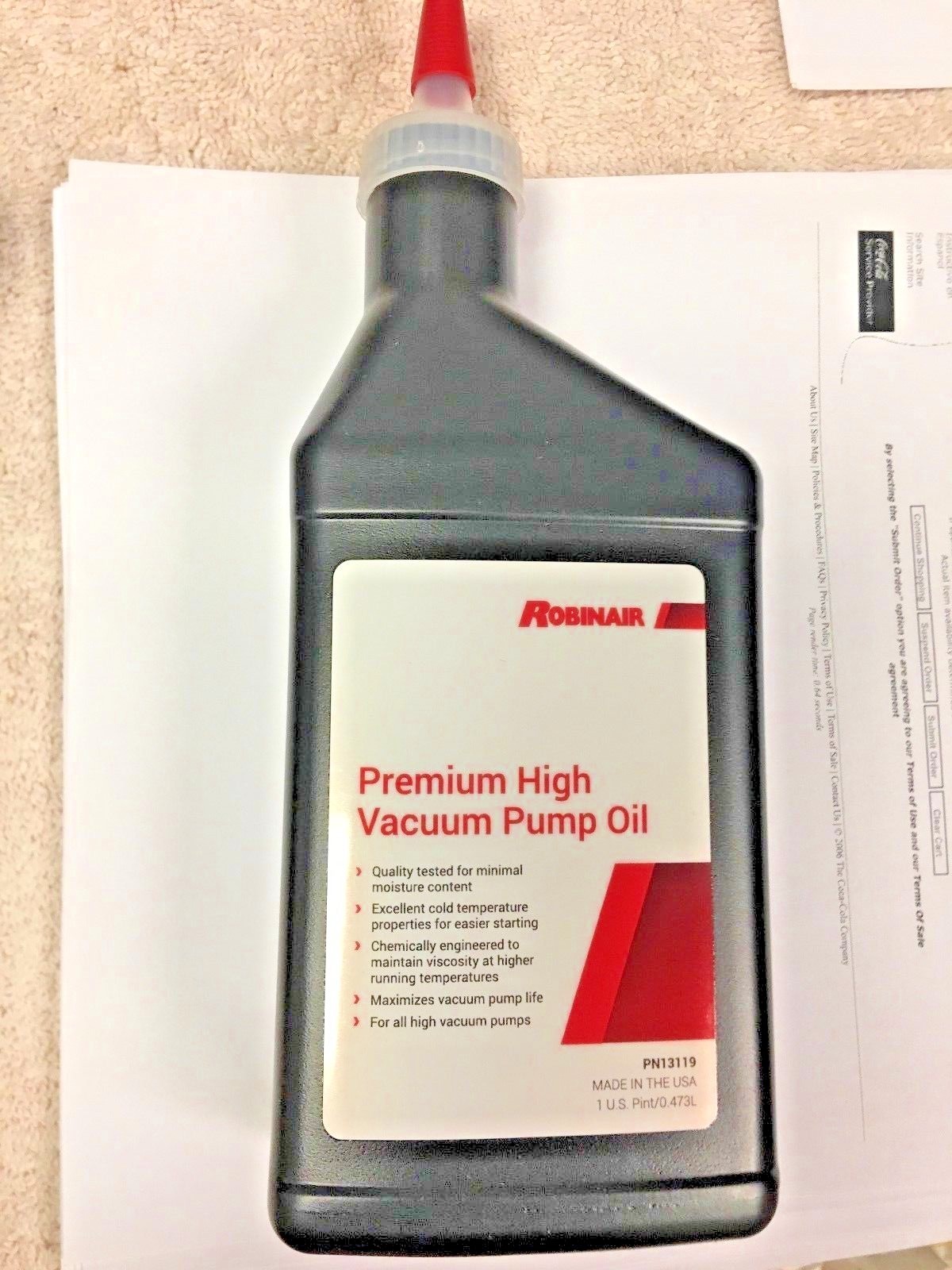 ROBINAIR, Premium High Vacuum Pump OIL, 16 oz. Part# 13119