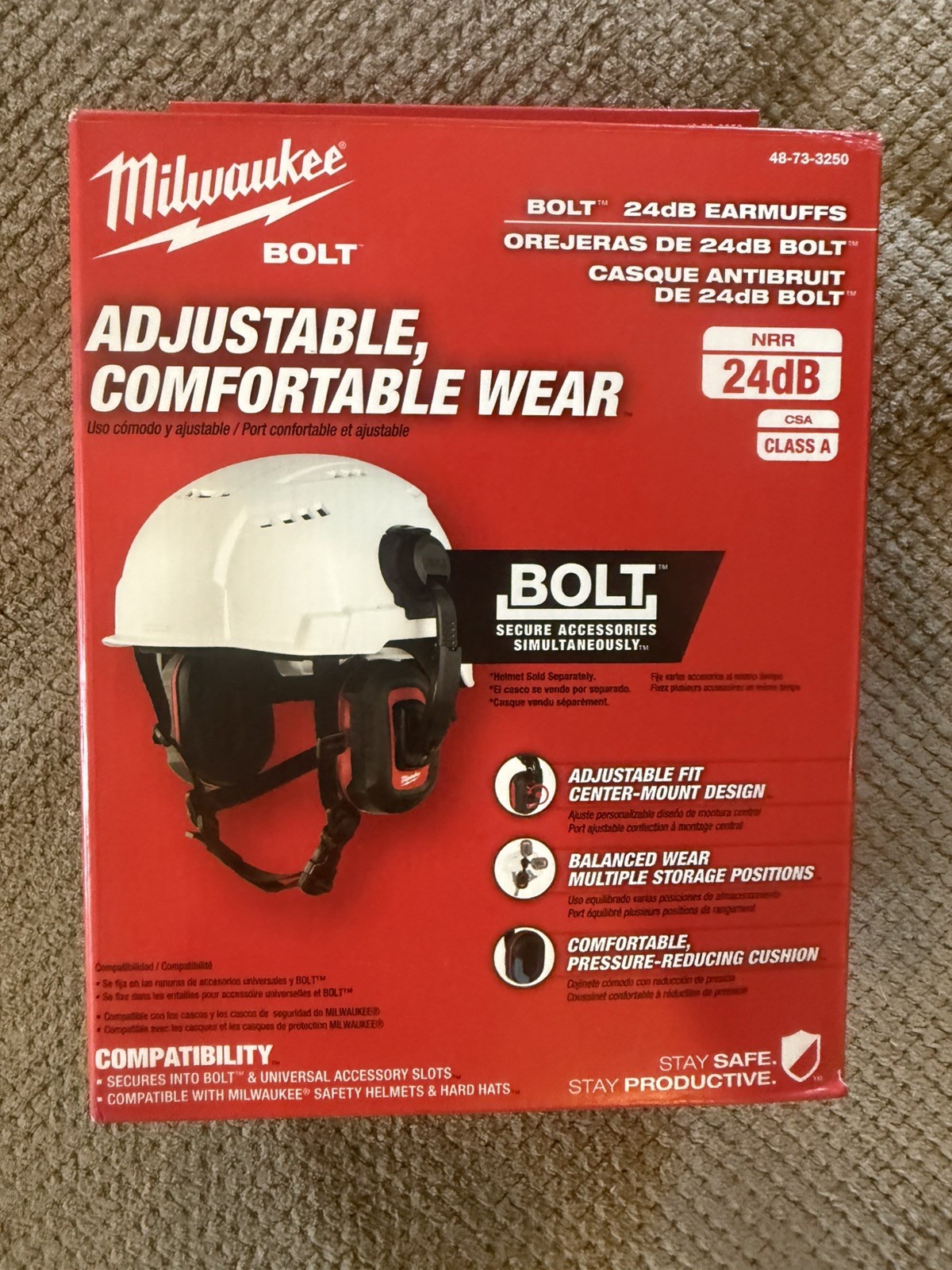 Milwaukee 48-73-3250 BOLT 24dB EARMUFFS, Use with Safety Helmets and Hard Hats