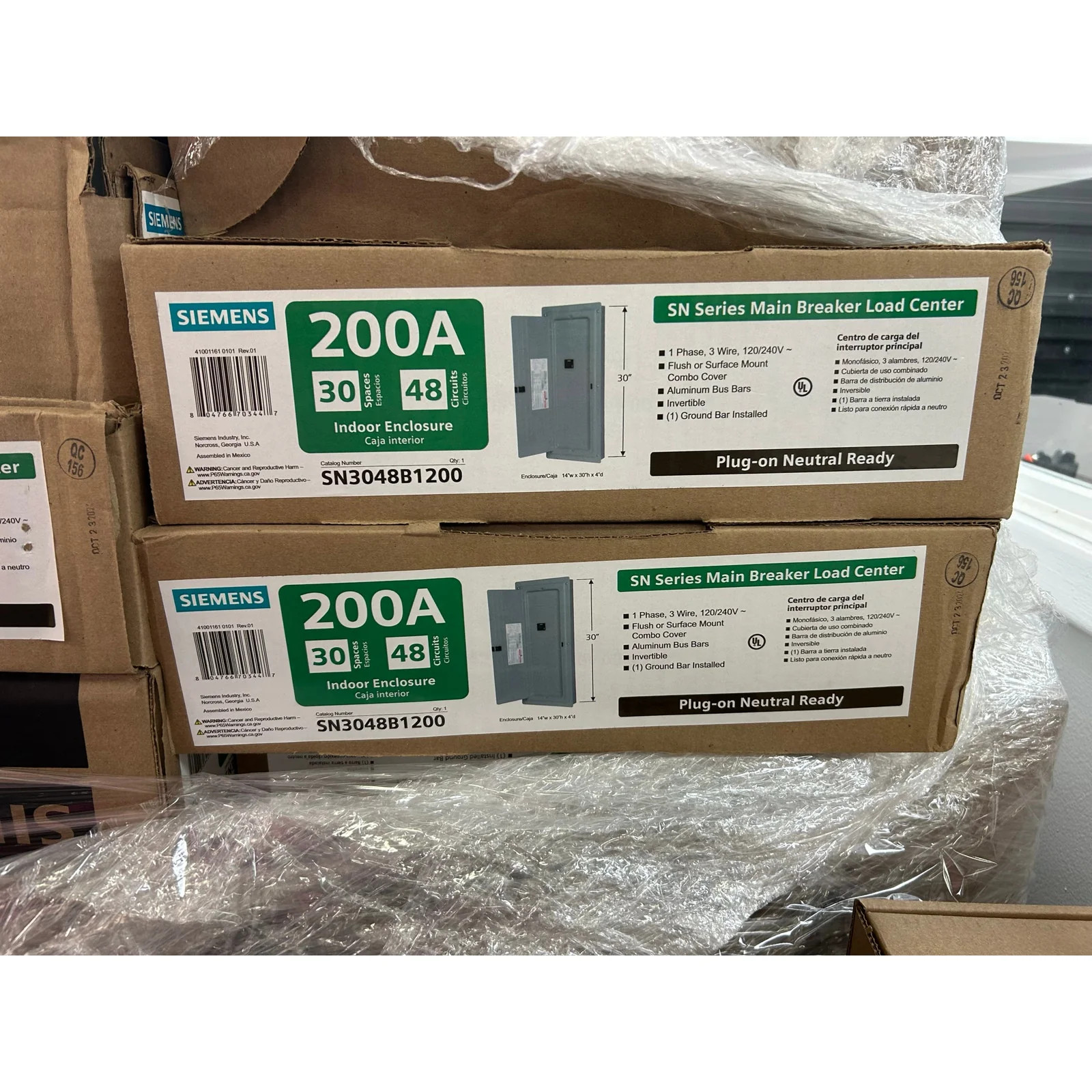 New Siemens 200A 30 Space 48 Circuit Main Breaker Indoor Electric Load Panel