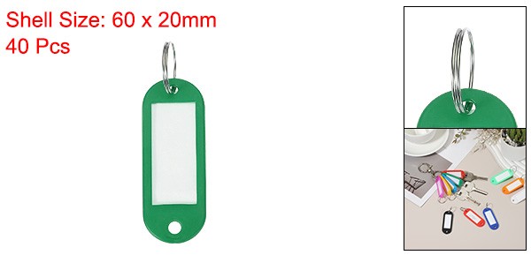 40pcs Plastic Key Tags with Split Ring Labels Window Green