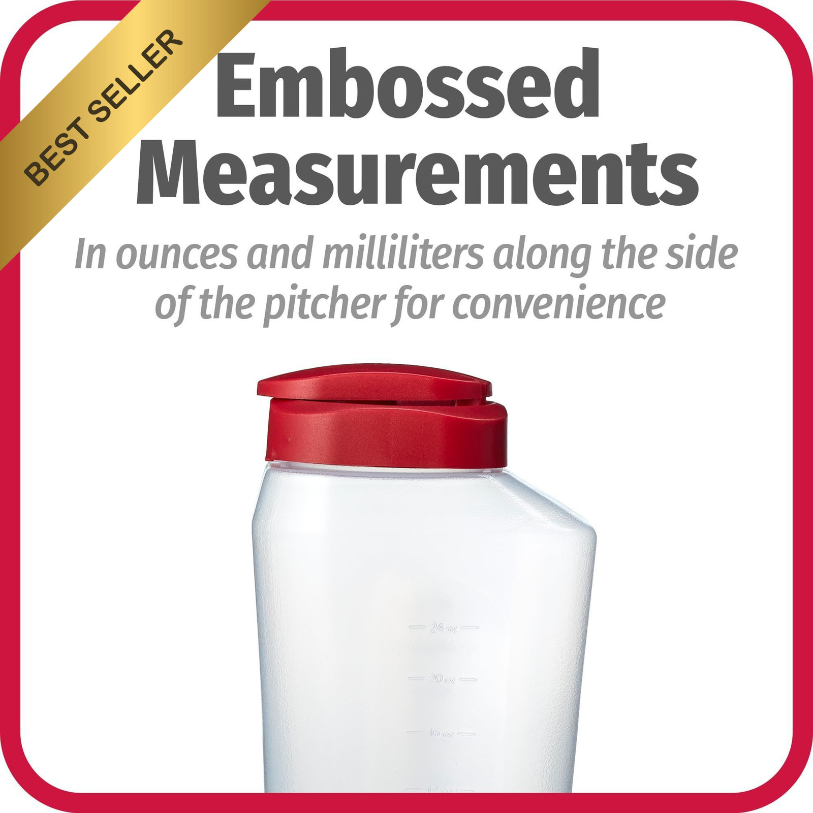 GoodCook 1 Quart Bottle with Snap Lock Easy-Pour 32 Ounces, Clear and Red