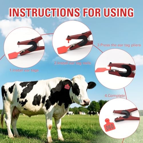 Red 001 100 Cattle Ear Tags Applicator Set