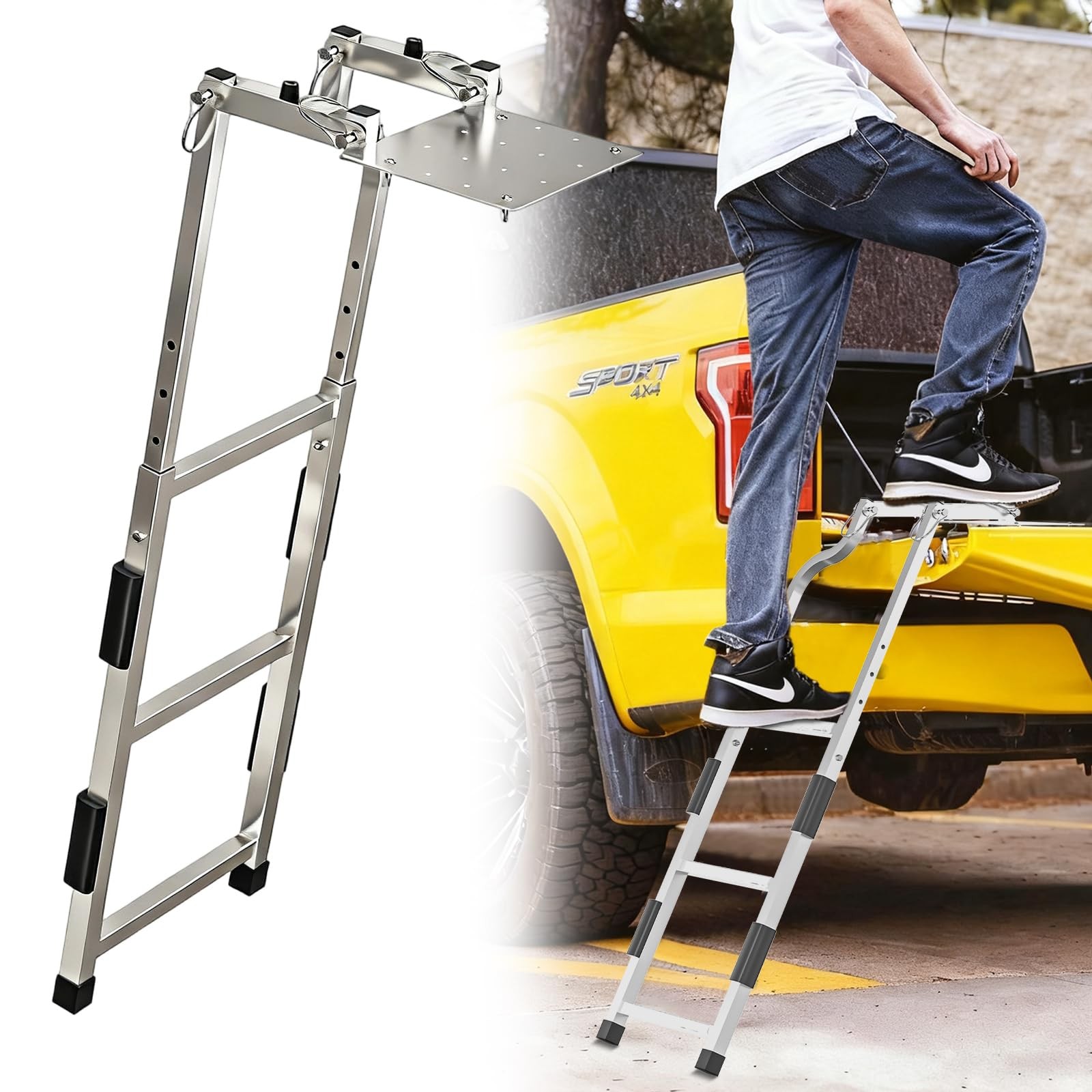 Tailgate Ladder for Pickup Trucks Bed Universal Fit – Rust-Proof Stainless St…