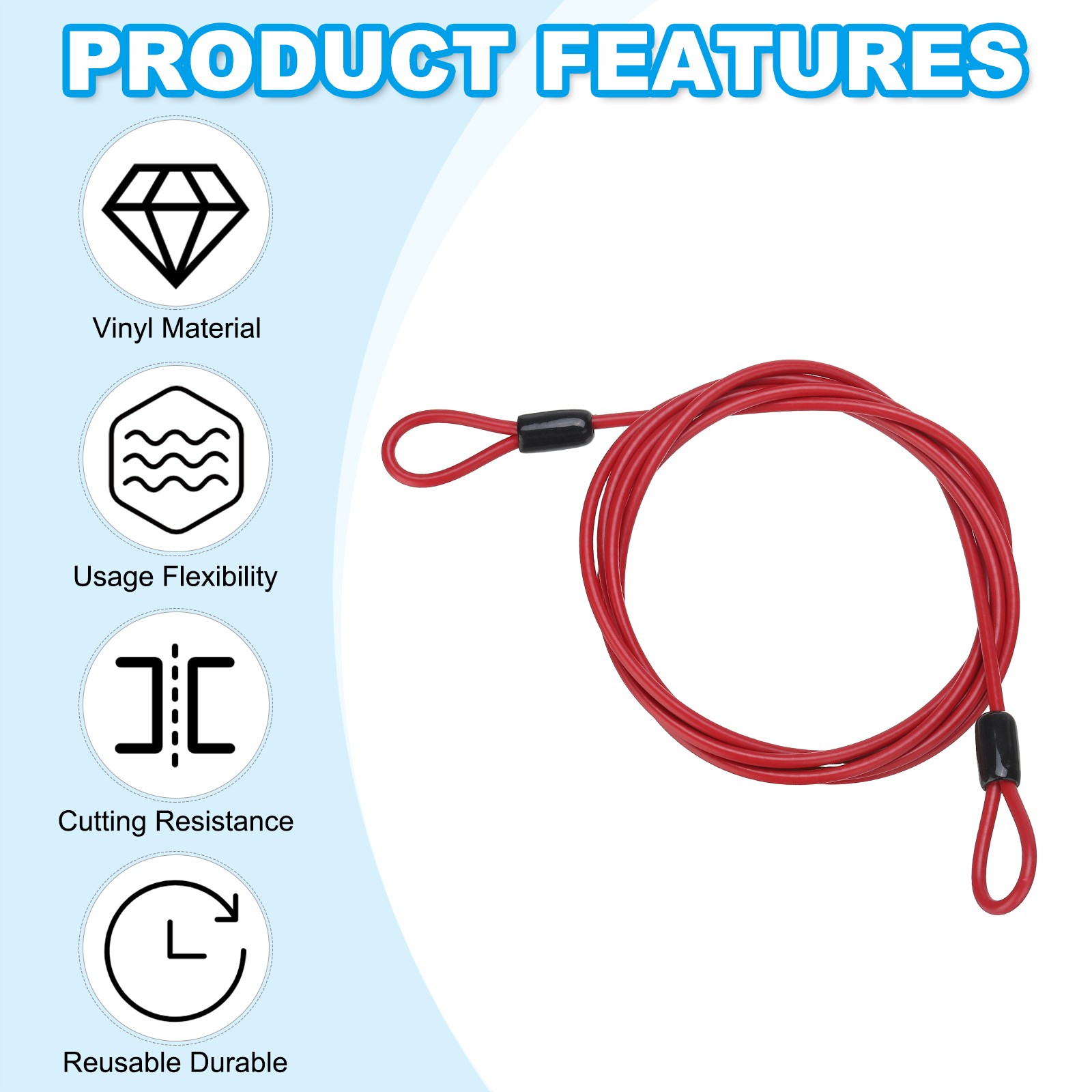 2 Pcs 5/32″ Dia 7 ft (79″) Vinyl Stainless Steel Cable with Loops Red