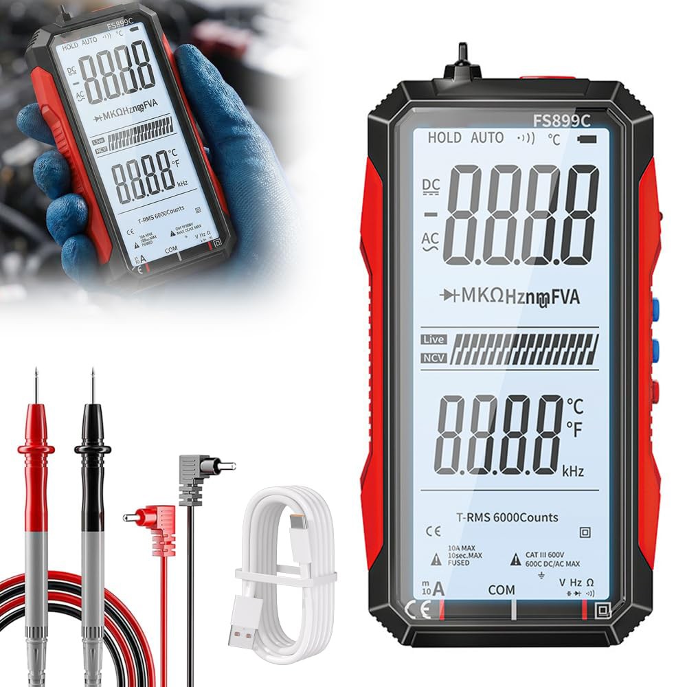 USB Rechargeable Digital Multimeter 6000 Counts Large Color Screen & Backlight