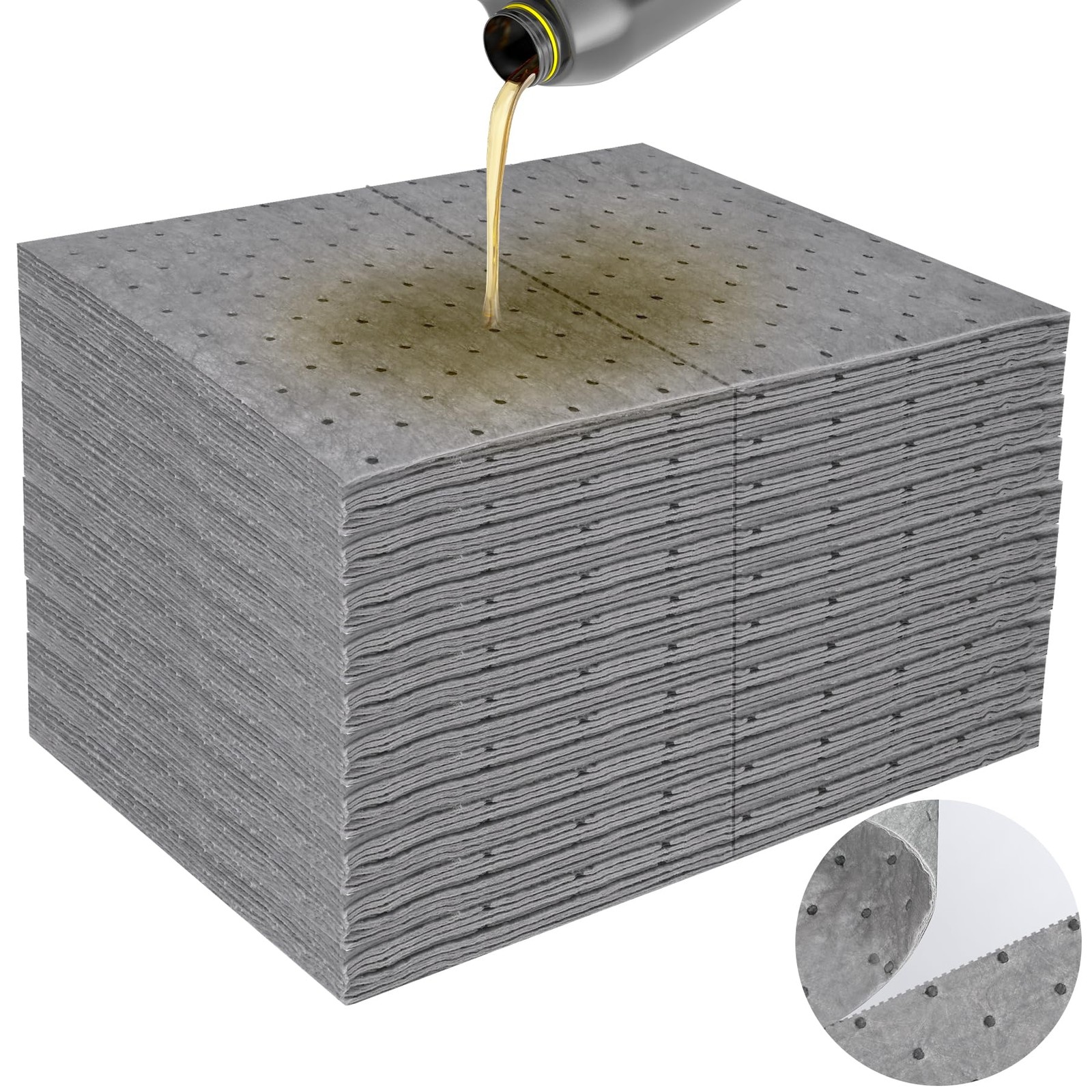 100PC Oil Absorbent Pads | 13″x10″ Meltblown Polypropylene Mats, Hand-Tear Li…