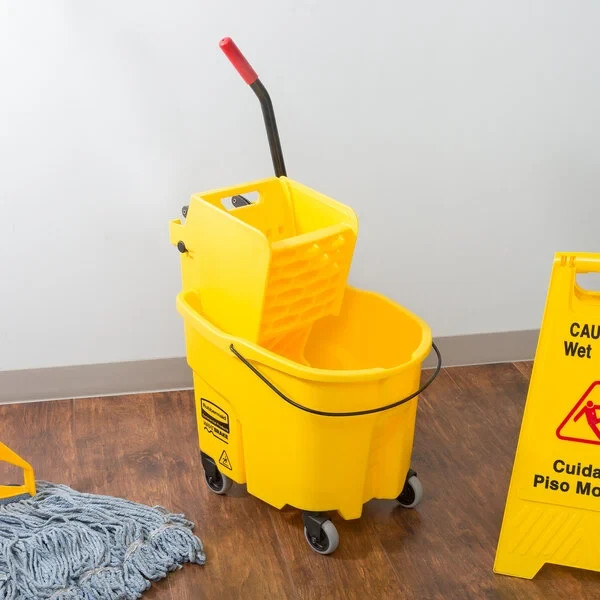 Rubbermaid WaveBrake 35 Qt. Yellow Mop Bucket with Side Press Wringer
