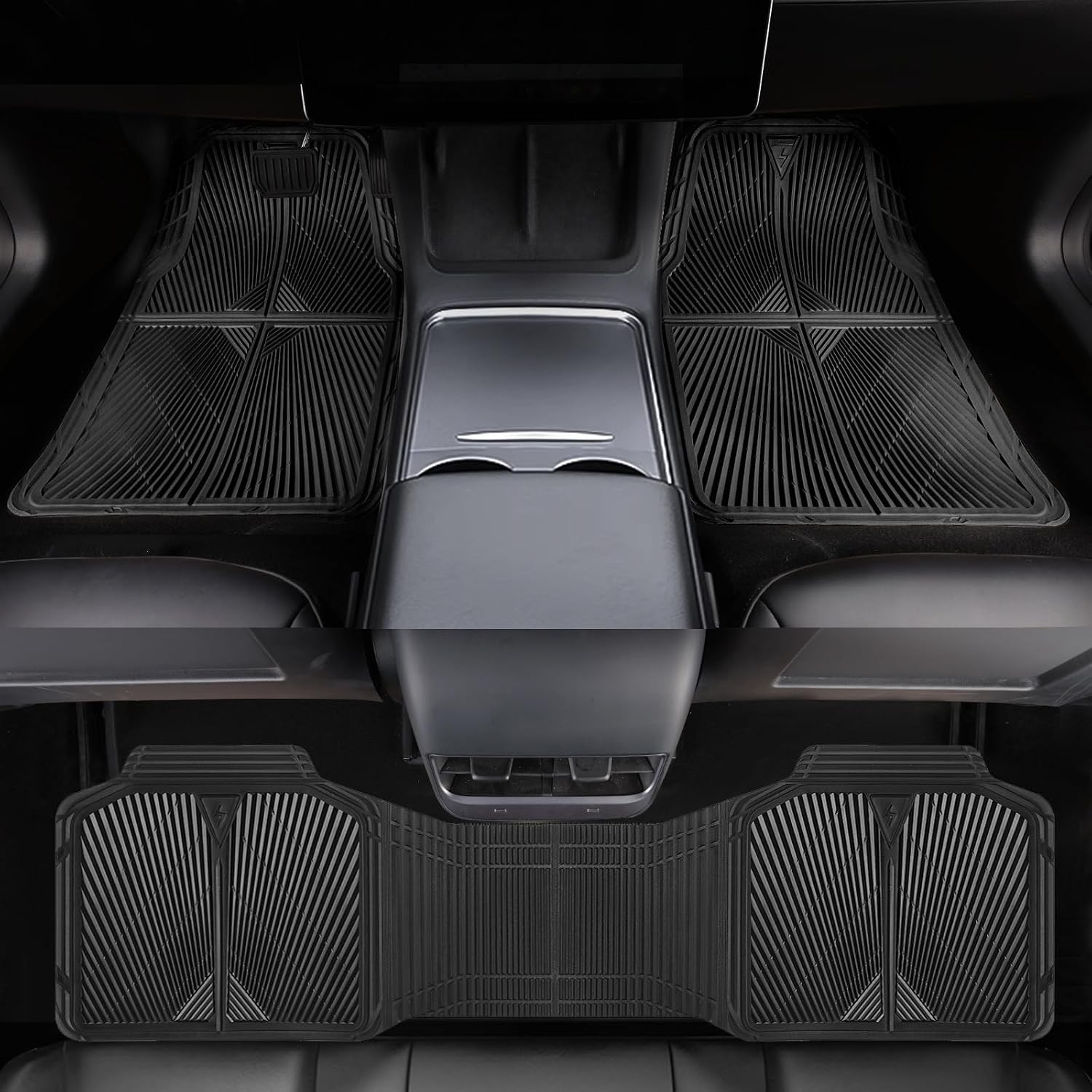 CAR PASS Rubber Floor Mats, All Weather Waterproof Trim-to-Fit Automotive Mats f