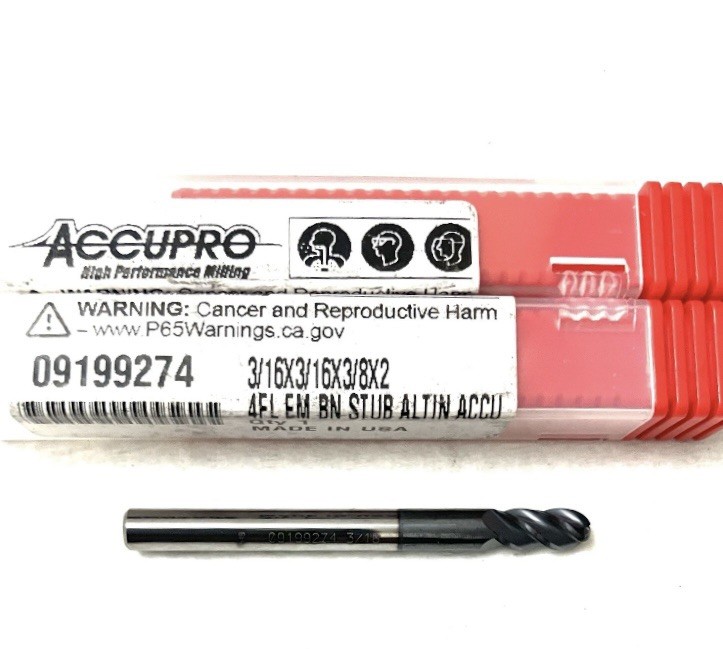 Accupro 09199274 3/16″ 4FL Ball Nose End Mill Solid Carbide AlTiN NEW CNC