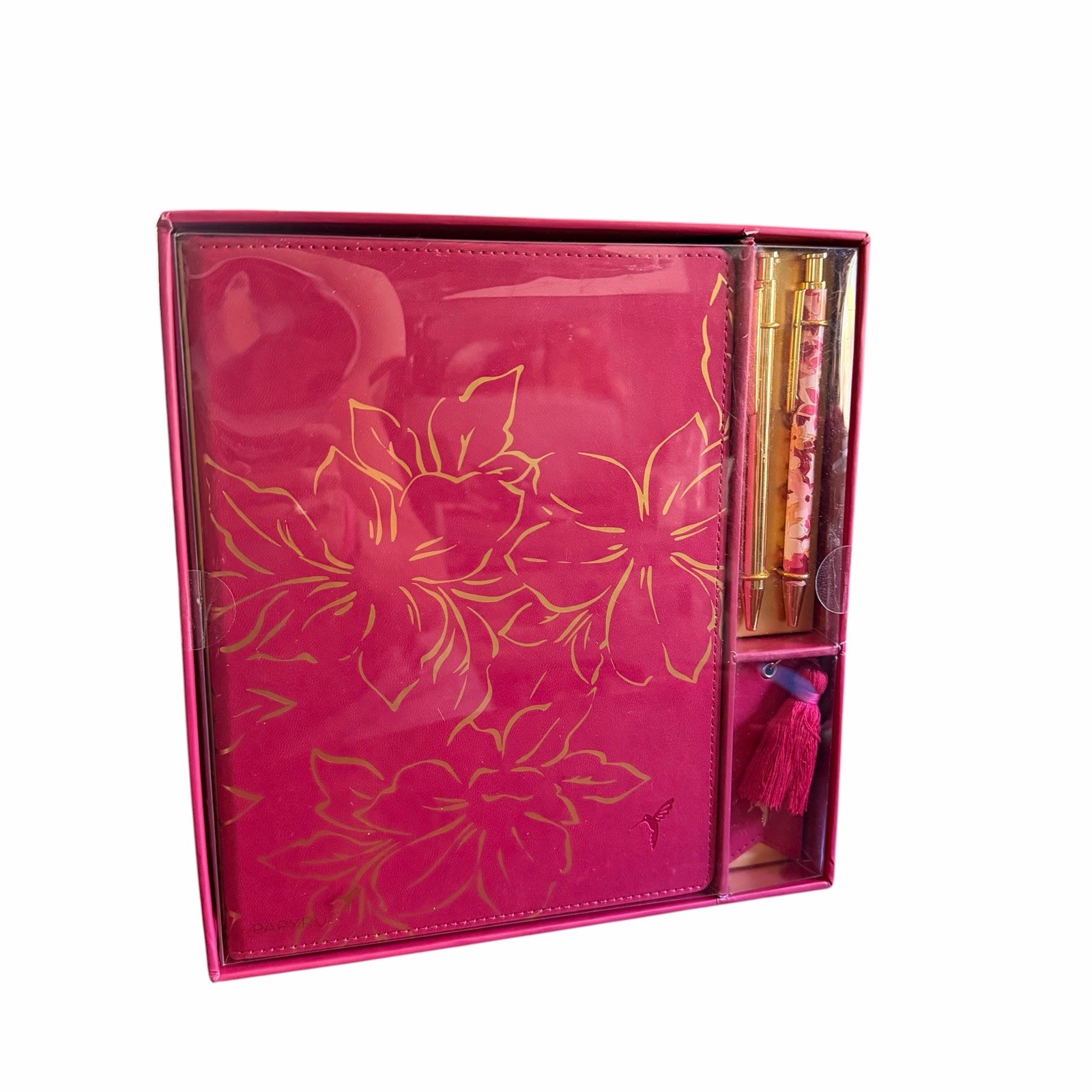 Papyrus Red Gold Journal Gift Set 2 Gold Pens and Tassel Bookmark Lined New Bird