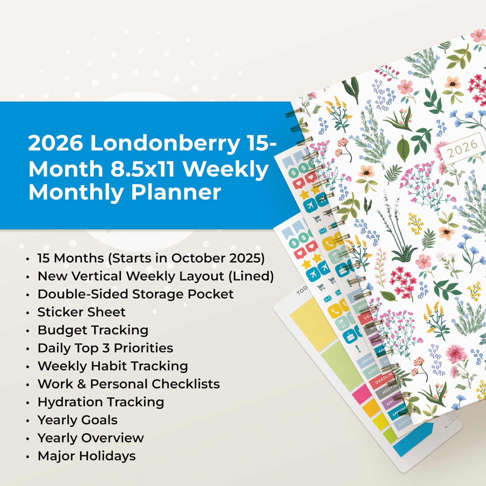 15 Month 2026 Weekly and Monthly Planner Calendar, October 2025 – December 20…
