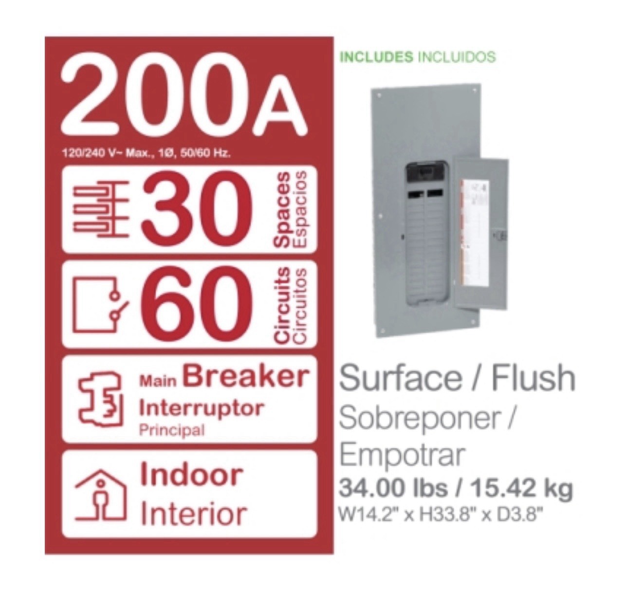 Homeline 200 Amp 30-Space 60-Circuit Main Breaker Plug-On Neutral with Cover