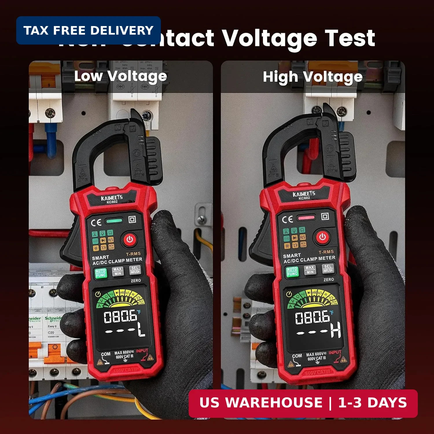 KAIWEETS Smart Digital Clamp Meter with D-Shaped Jaws, Clamp Multimeter with Inr