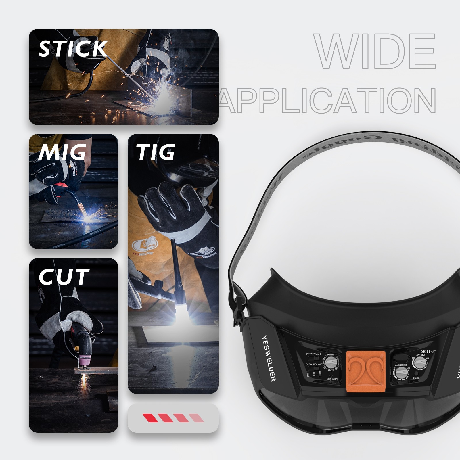 Auto Darkening Welding Goggles with LED Light & Type-C Charging, 4 Arc Sensors