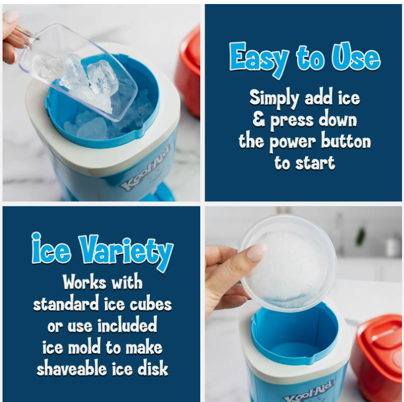 Kool-Aid Electric Ice Shaver Snow Cone Maker with SS Blades Red/White/Blue NEW