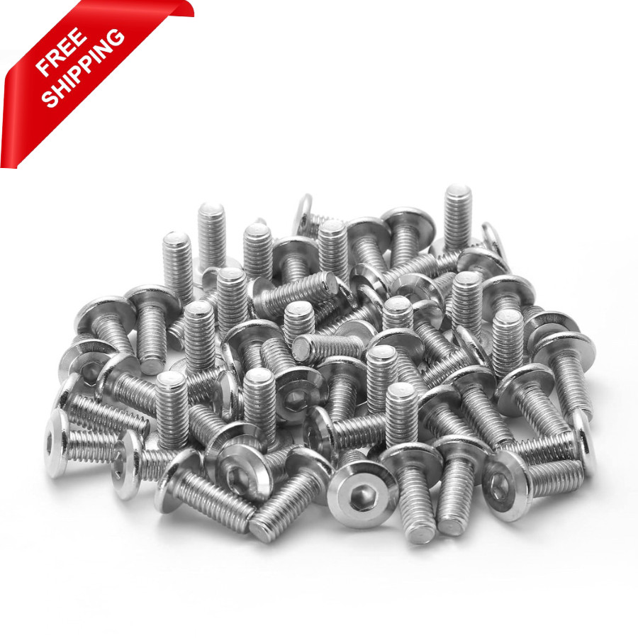 Biaungdo 60 Pcs M6x15mm Stainless Steel Flat Head Hex Socket Cap Bolts Screws Co