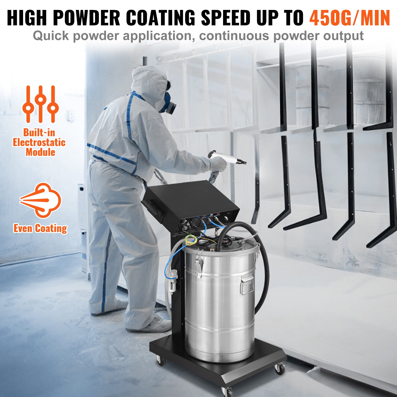 VEVOR Powder Coating System 40 W 100KV Electrostatic Output 50L Powder Hopper
