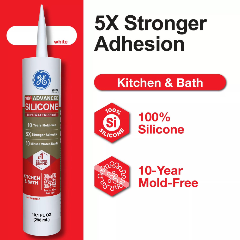 3 Pack GE Advanced Silicone Kitchen & Bath Sealant, White 10.1 fl oz Cartridge