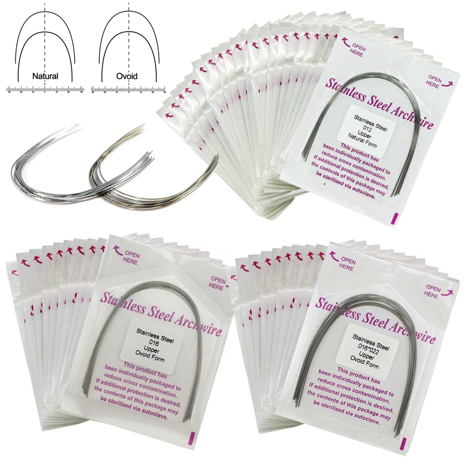 100PCS Orthodontic Arch Wire Stainless Steel Round Rectangular Ovoid Natural
