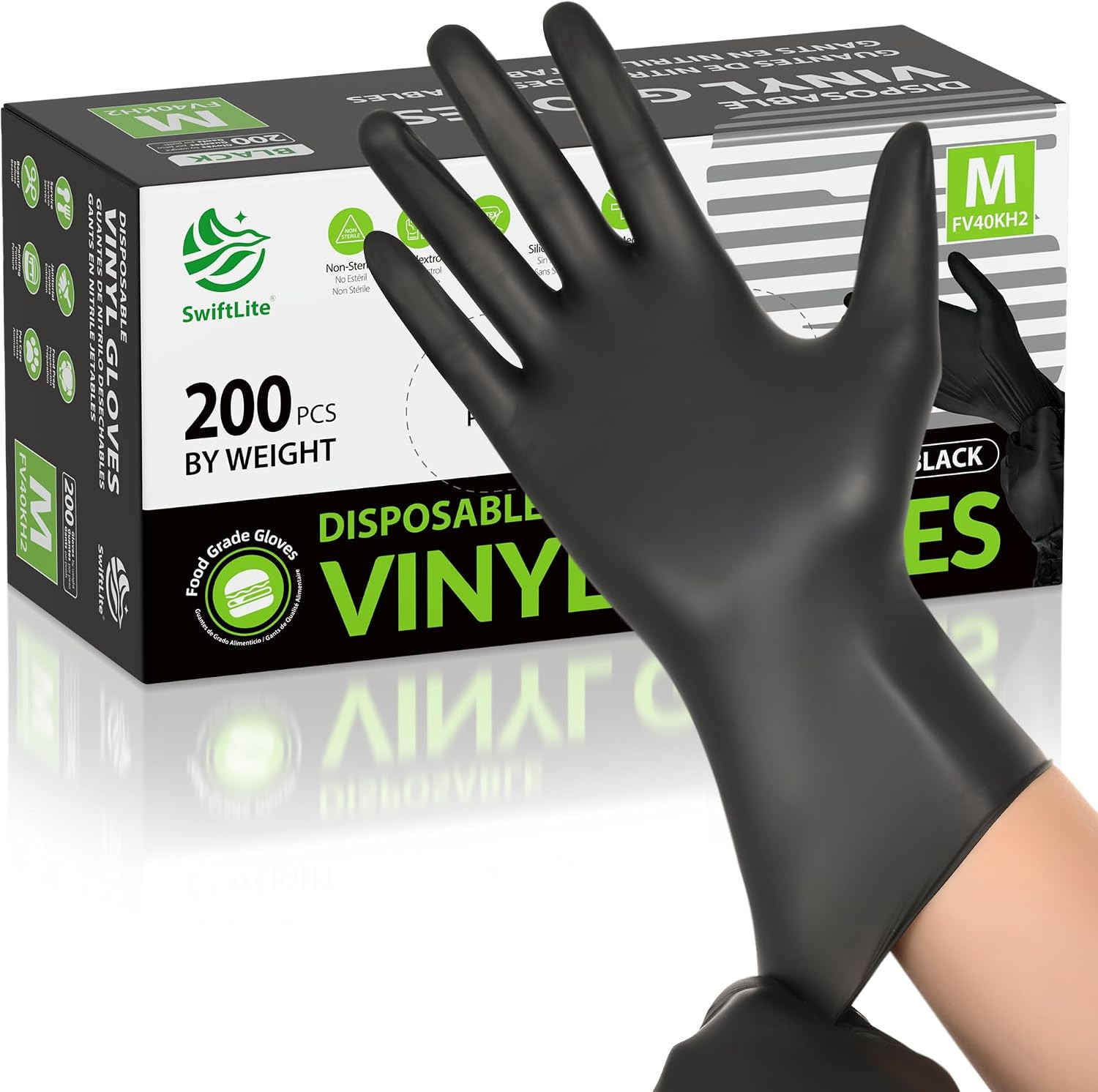 Black Vinyl Gloves, Food Grade Gloves Disposable Latex Free & Powder Free, Guant