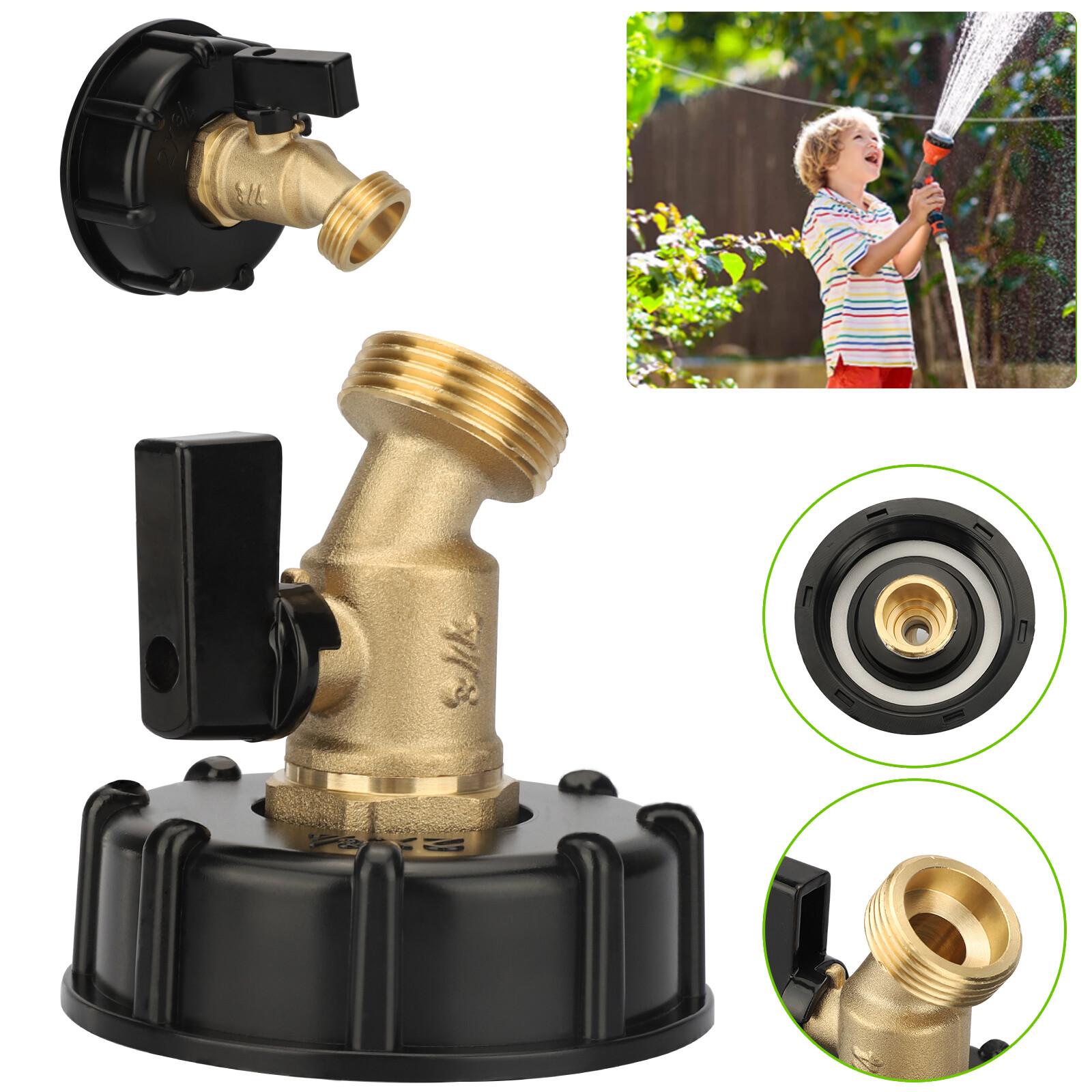 275 330 Gallon IBC Tote Water Tank Adapter 2″ Brass Hose Faucet Valve Connector