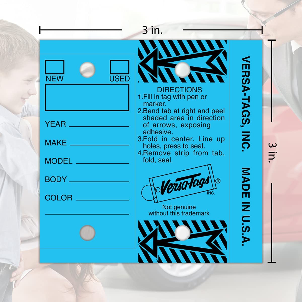 Versa-Tags 250 Per Box, Self-Protecting Paper Key Tags 250 Tags, Solid Blue