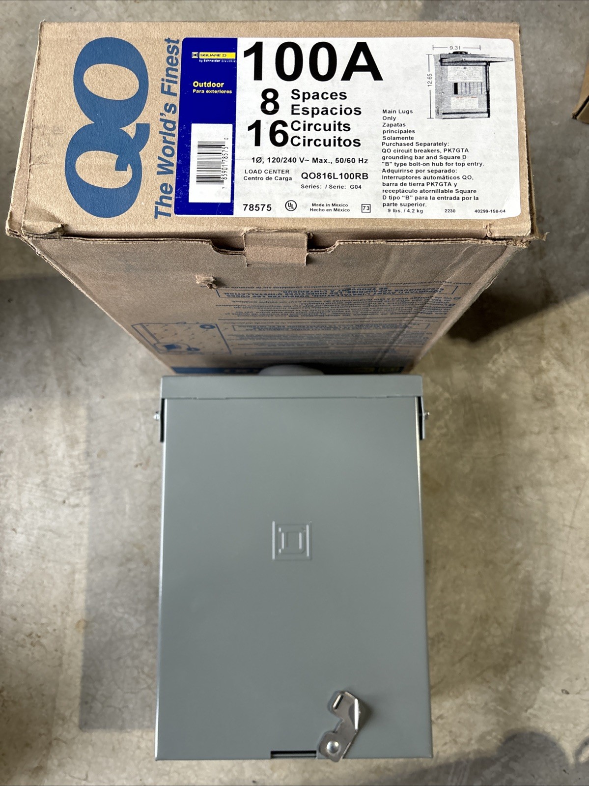 QO816L100RB SQUARE D LOAD CENTER QO SERIES 1 PHASE 8 SPACES 16 CIRCUITS MAIN NEW