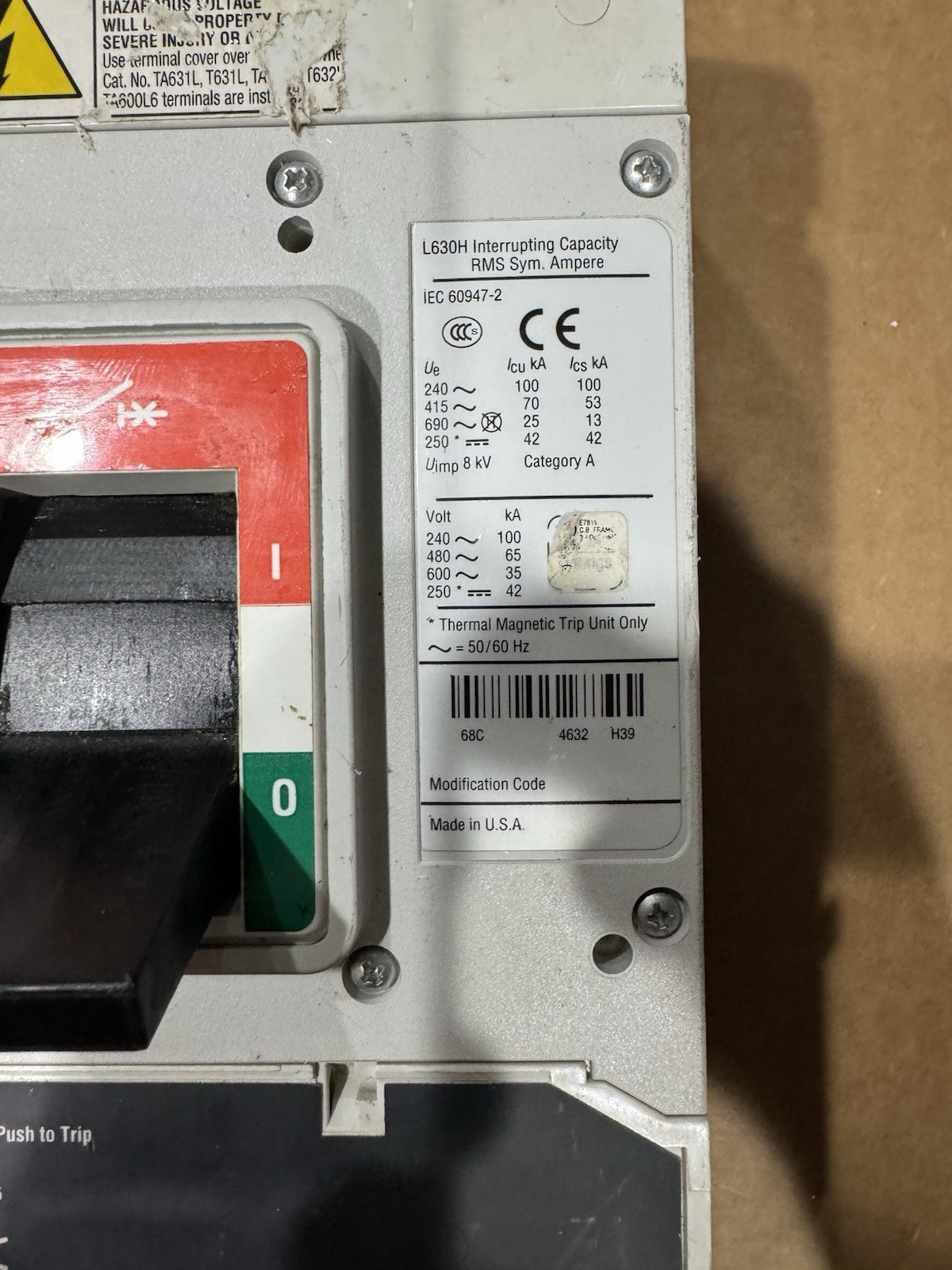 Eaton LGH3630NN 600Amp 600VAC 3-Pole Circuit Breaker Type L630H *Tested*