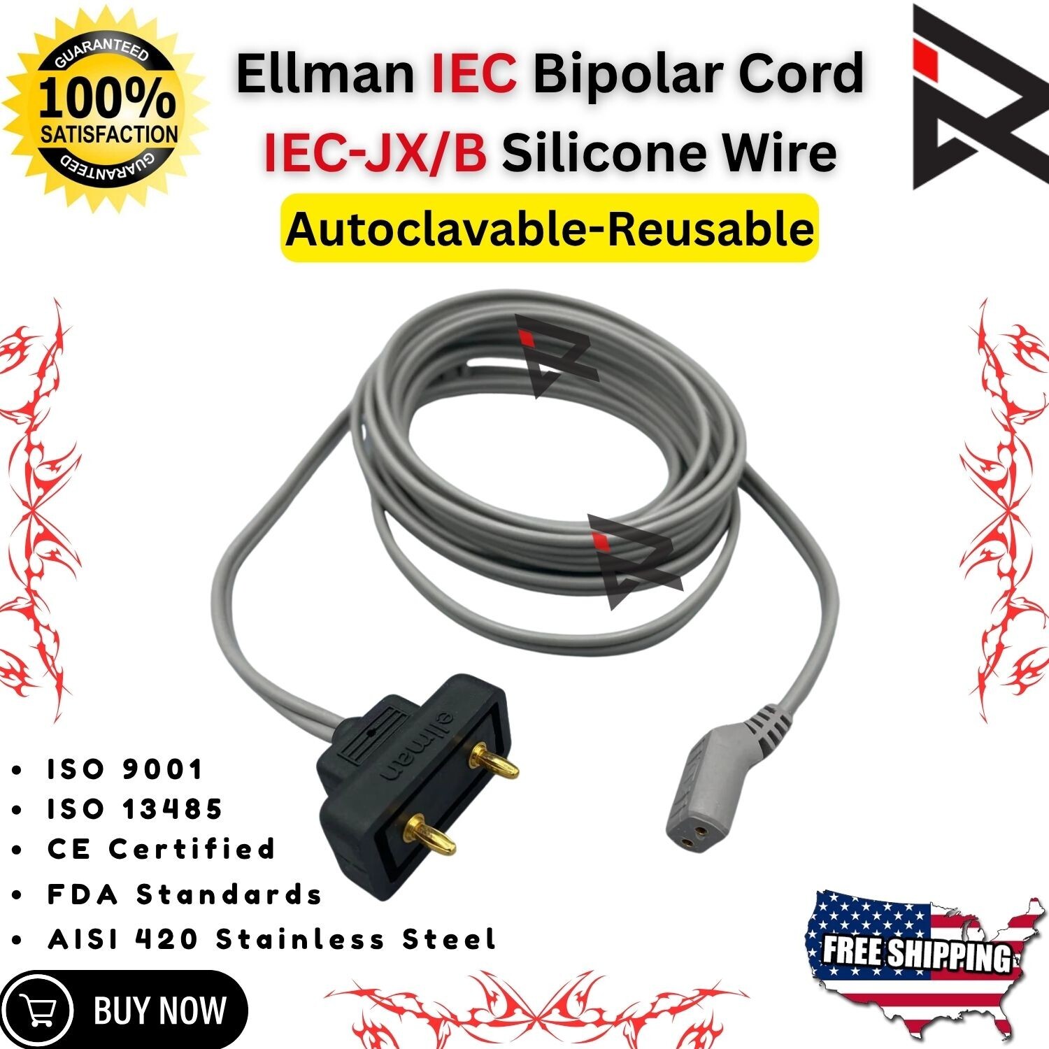 Ellman Surgitron Bipolar Handpiece Silicone Wire Reusable-Autoclavable CE/FDA