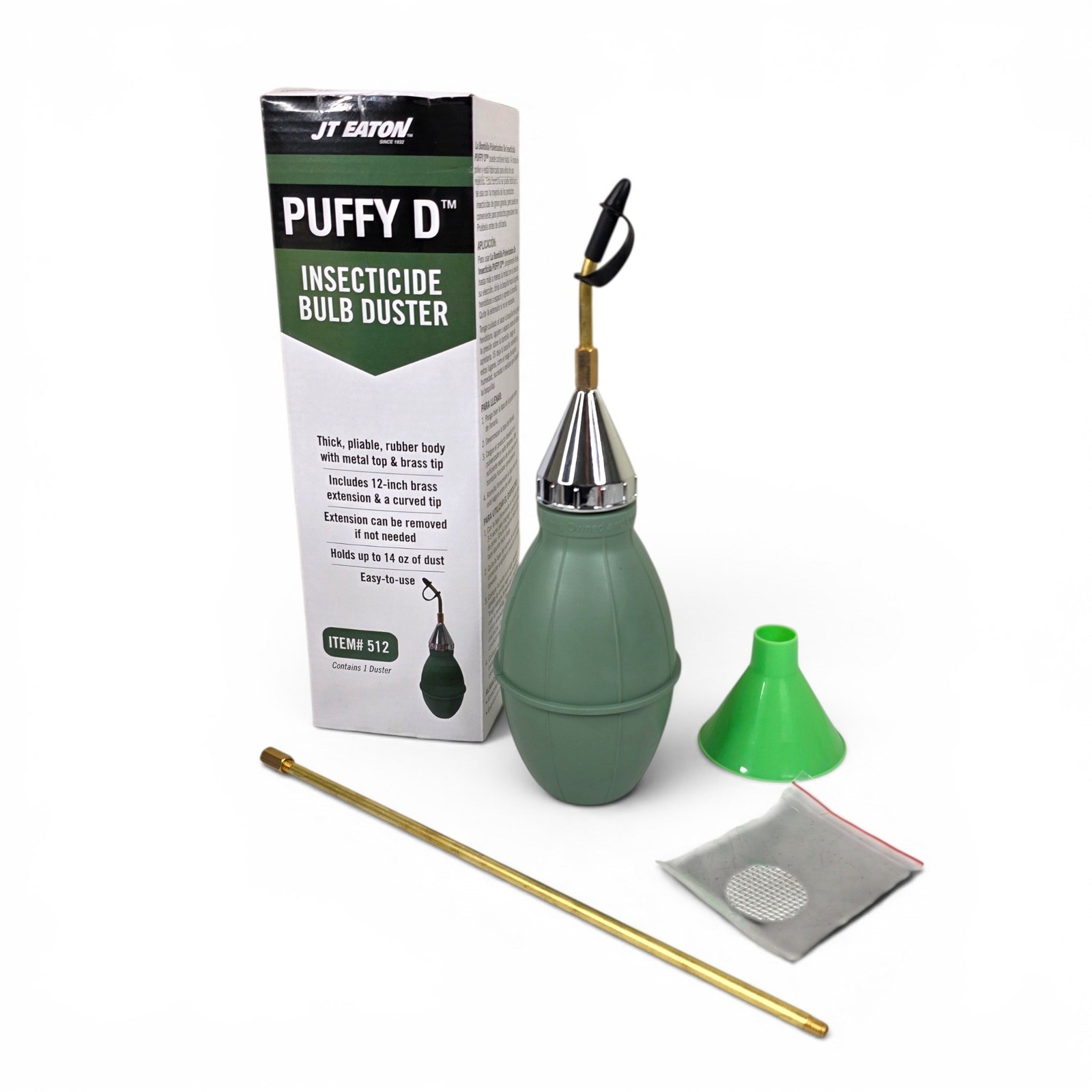 JT Eaton Puffy D Insecticide Bulb Duster 512 with 12 Inch Brass Extension 14 oz