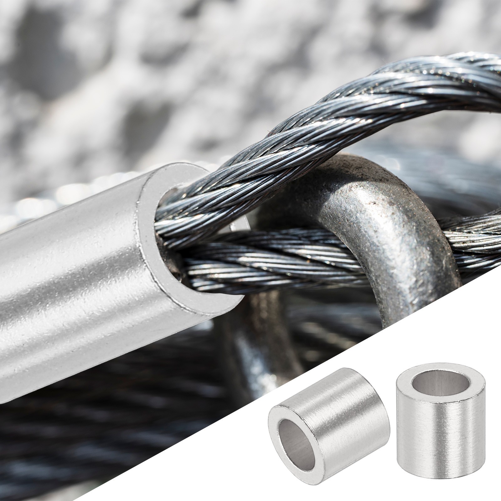 100Pcs 1/8″(3mm) Aluminum Crimping Loop Sleeve Round Wire Rope Stop Silver