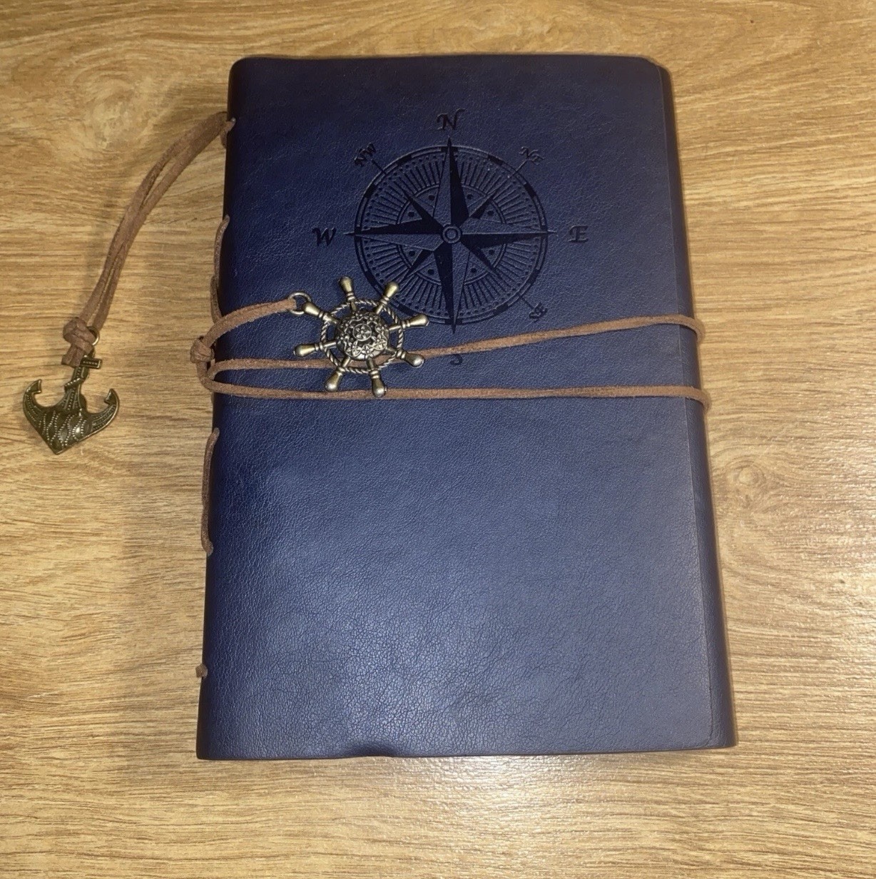 VTG PU Leather Writing Journal Notebook 7″ Blue Nautical Embossed Spiral 79 Pgs