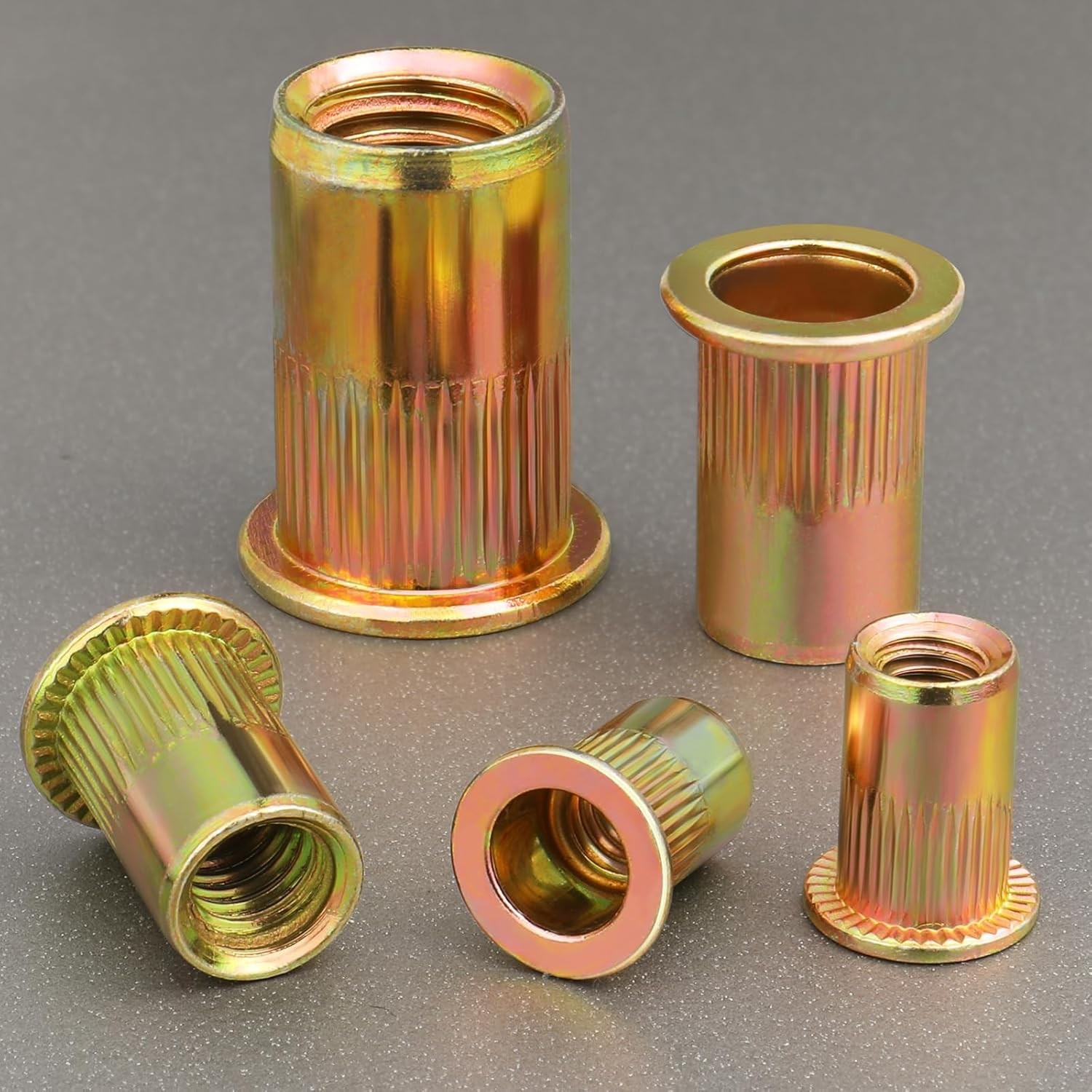 VGBUY 200Pcs 10-32UNC Rivet Nut Carbon Steel Zinc 10-32, Yellow