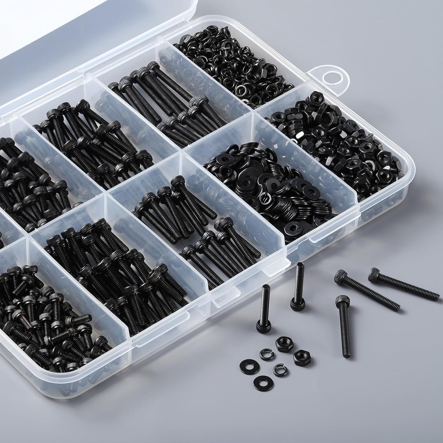 1001pcs M2.5 Hex Socket Screws Kit 12.9 Grade Alloy Steel Bolts Nuts Assortment