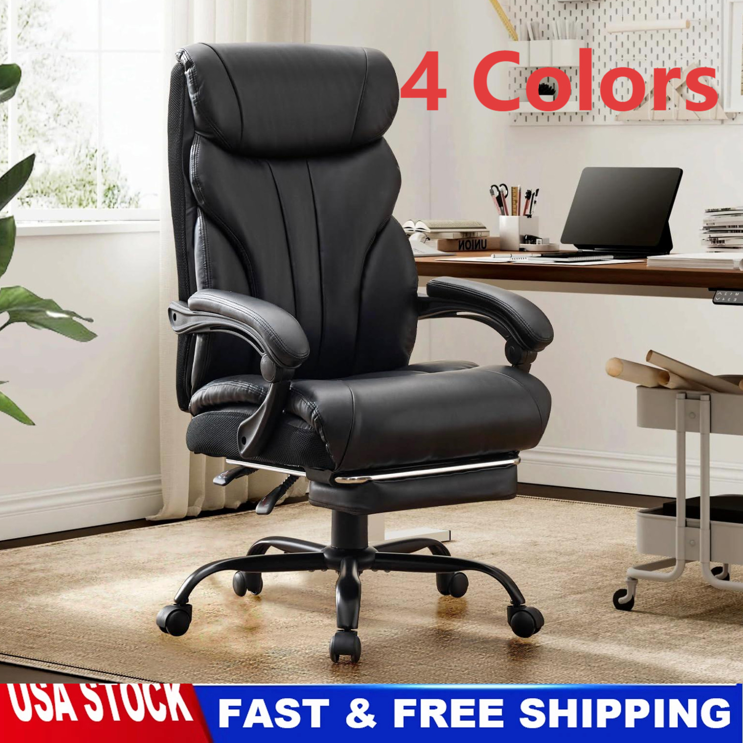 🚩Wide Ergonomic Computer Chair with Footrest, 500lbs Big and Tall Office Chair