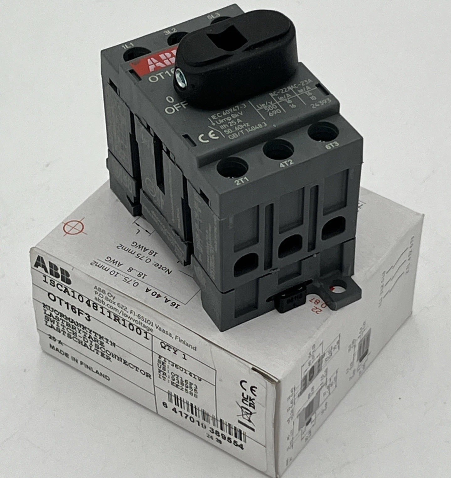 NEW!! ABB OT16F3 Switch Disconnector 3-pole Front Operated 16A – 1SCA104811R1001