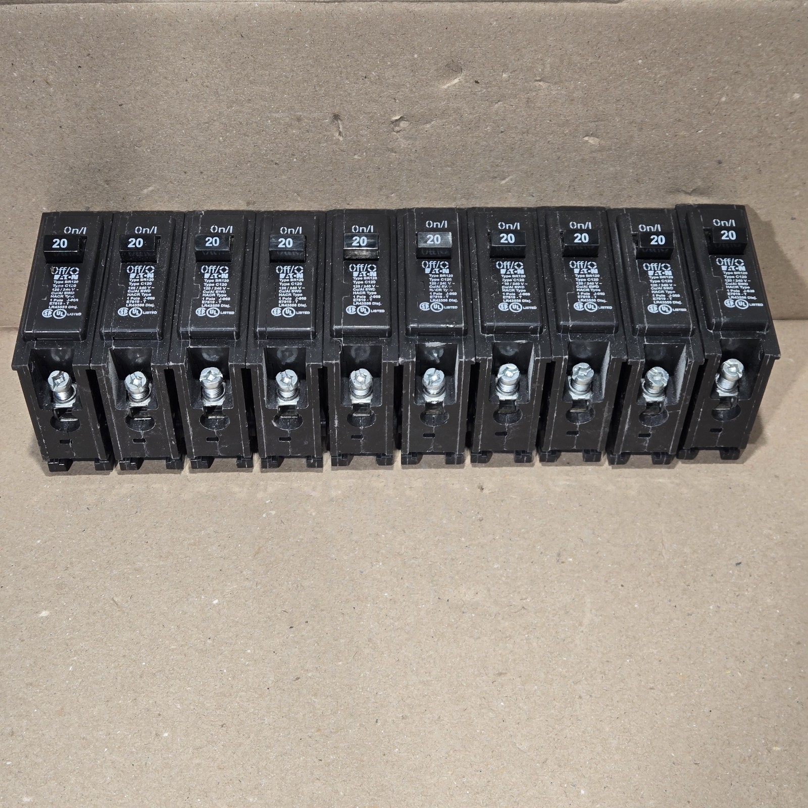 10 NEW – Eaton BR120 20 Amp 120/240 VAC 1 Pole Type BR Plug- On Circuit Breaker
