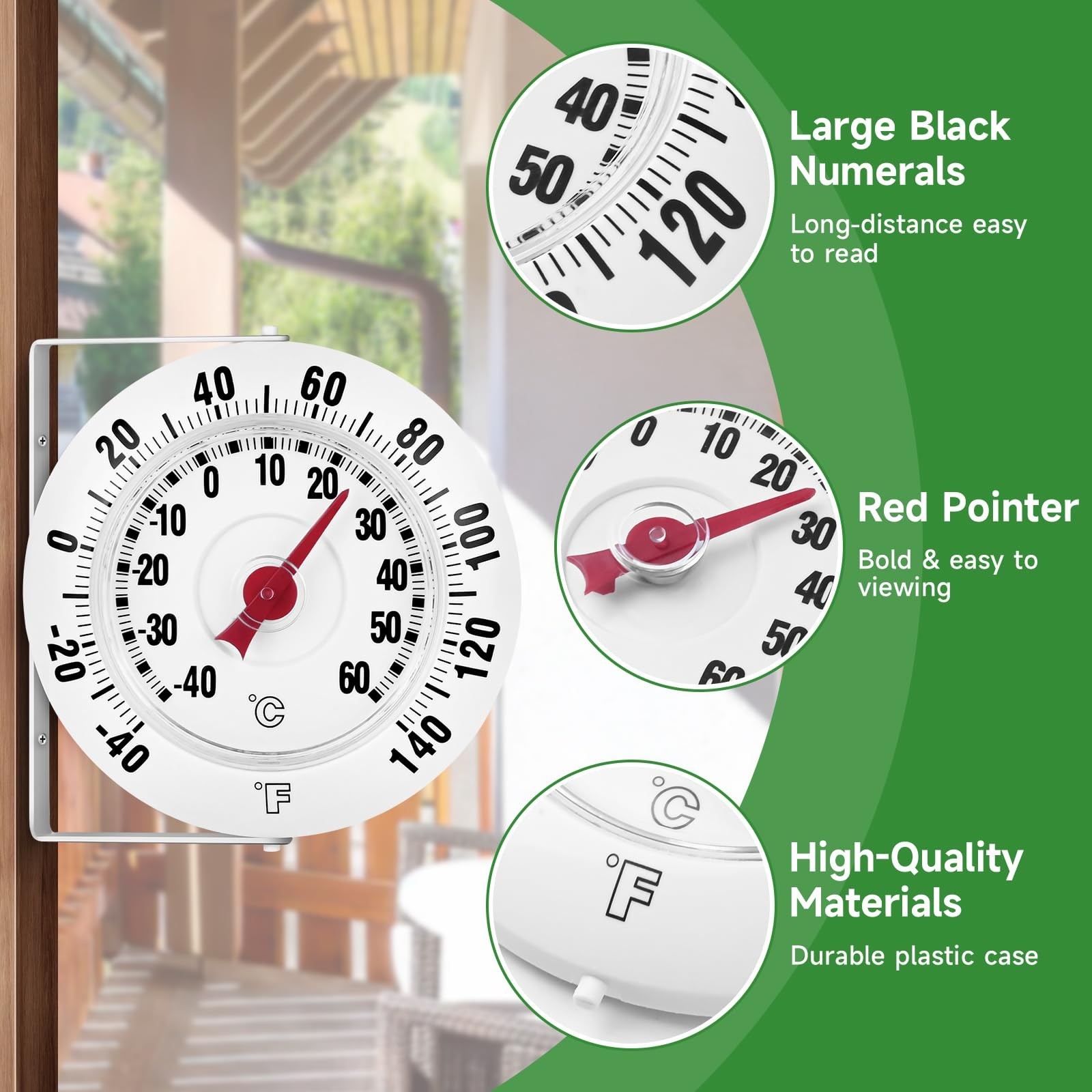 Big and Bold Indoor Outdoor Thermometer with Mounting Bracket Large Numbers