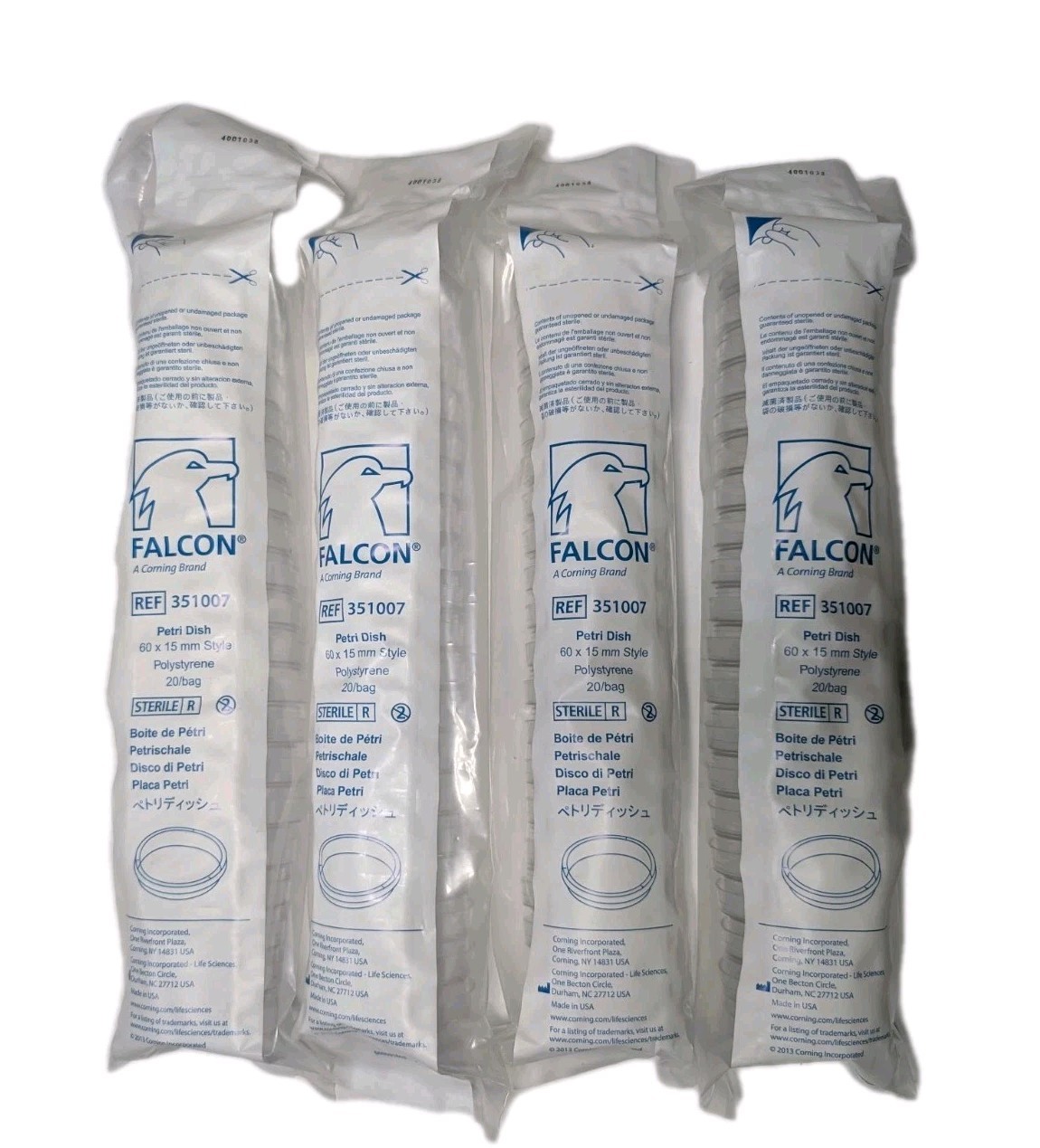Falcon 351007 Petri Dish 60x15mm Sterile Polystyrene 4 Bags 80 Dishes Total