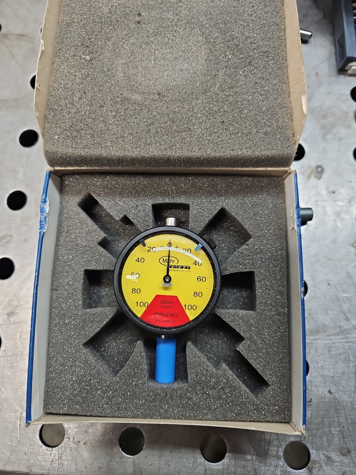 Mahr Federal P1RN200 Metric Dial Indicator 0.02mm Single Rev Full Jeweled 201479