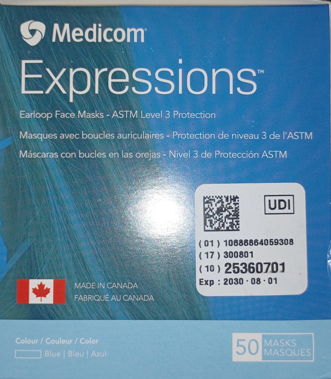Medicom Expressions Disposable Face Masks ASTM Level 3 Surgical Mask 50ct 08/30