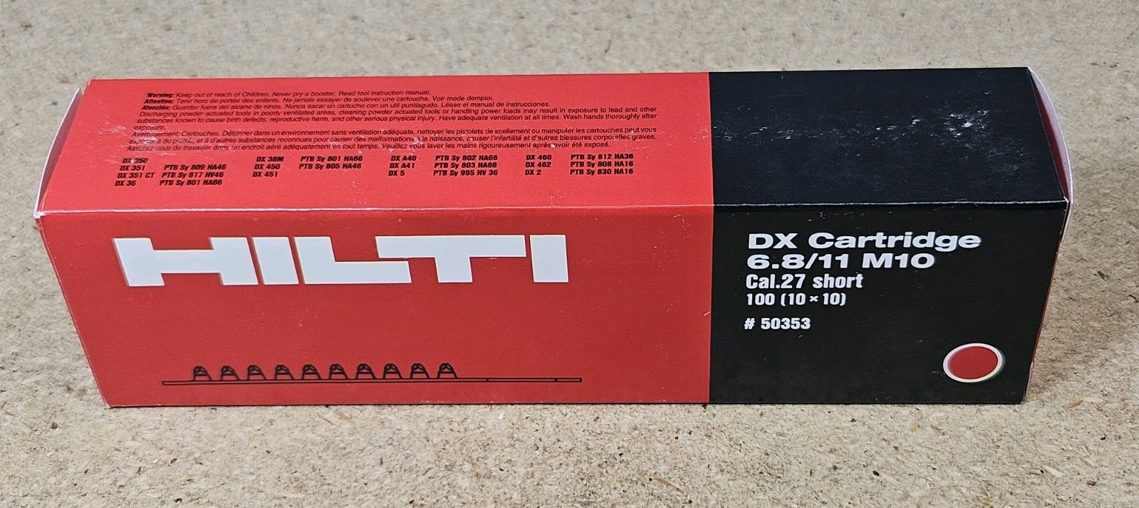 HILTI 6.8/11 M10 powder cartridges .27 cal – red – 50353 – 10 strips – 100 shots