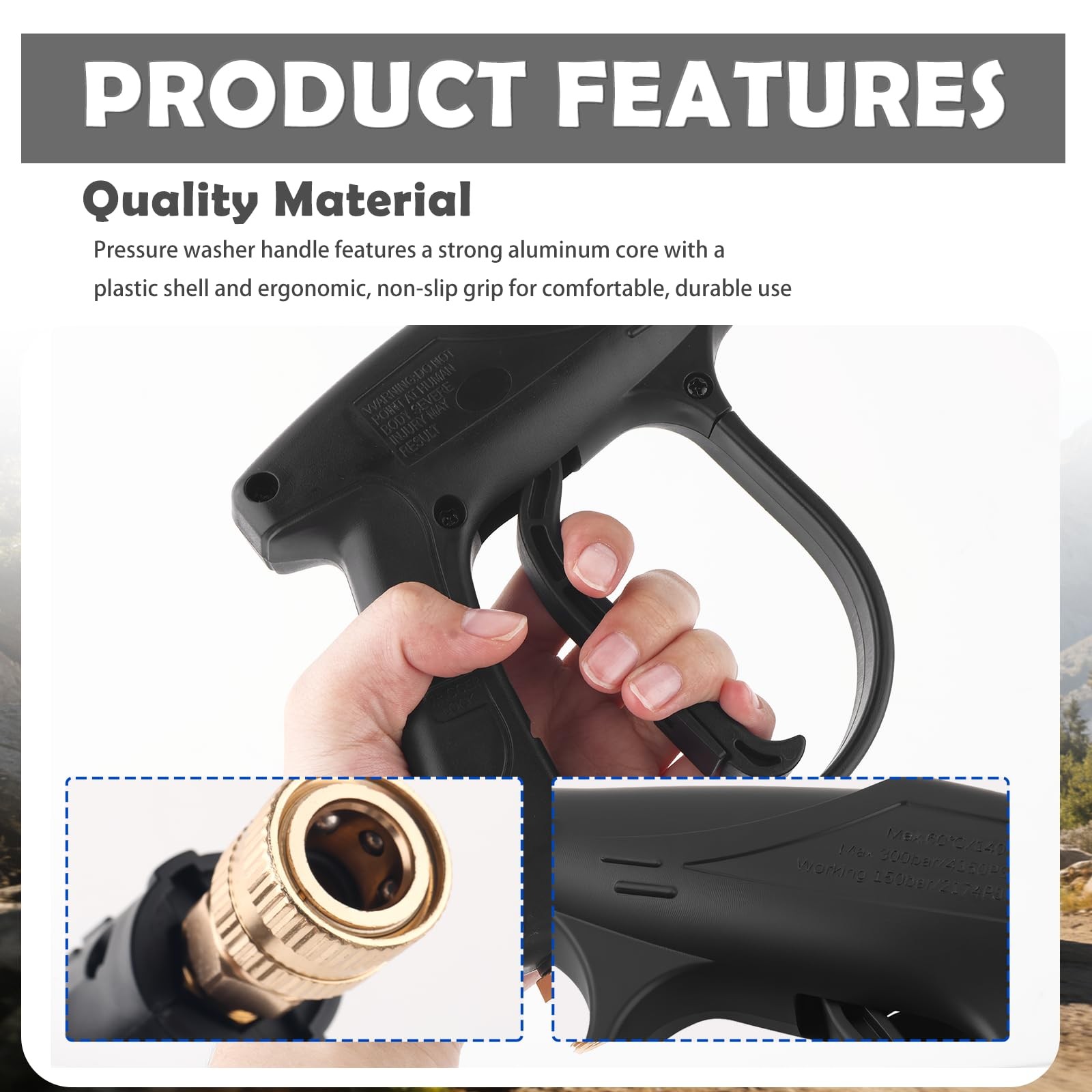 Car Short Pressure Washer Gun,4350 PSI Max 6.69×6.29×1.38 inch, Black