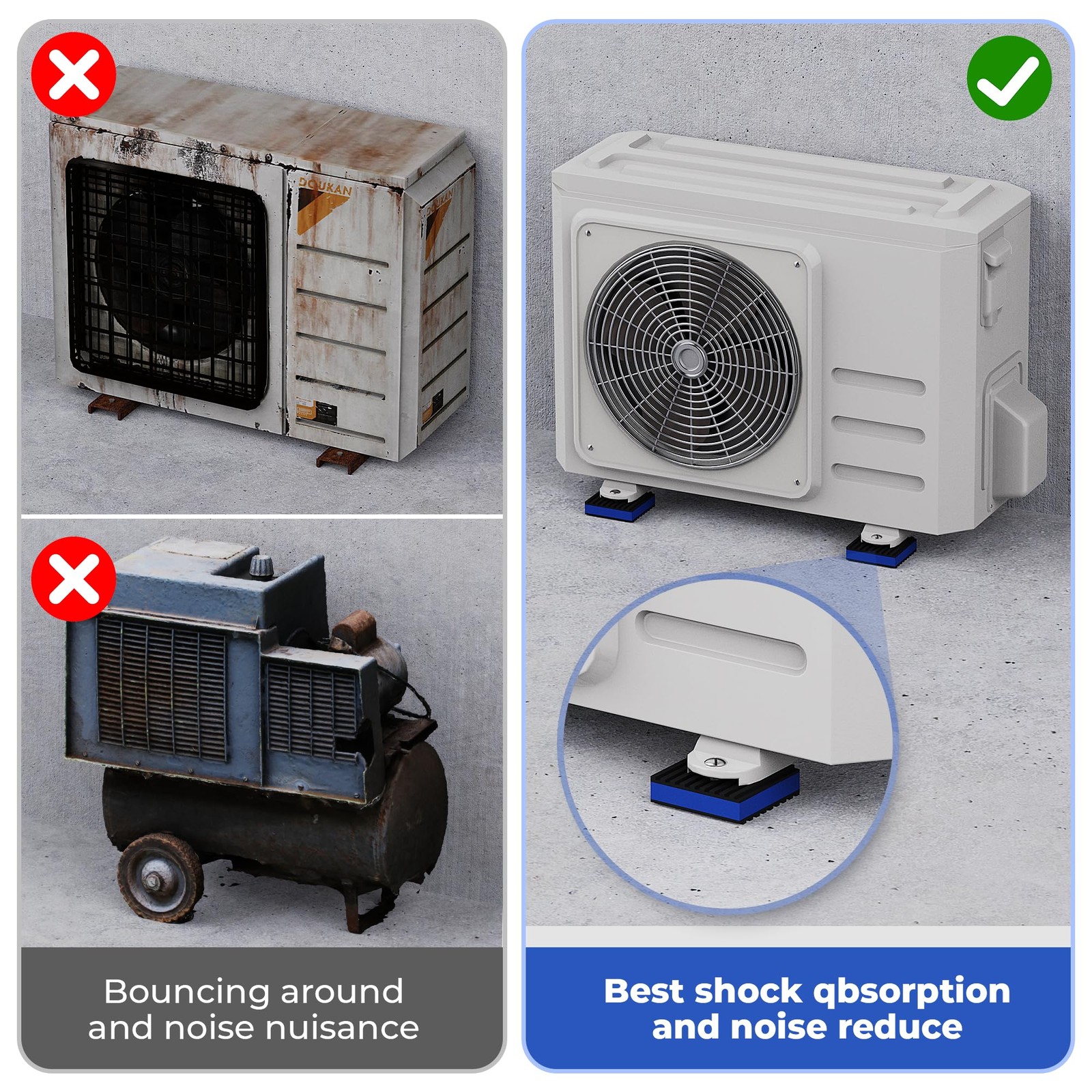 4PCS Anti Vibration Rubber Pads 2x2x7/8in Heavy Duty Air Compressor Isolators