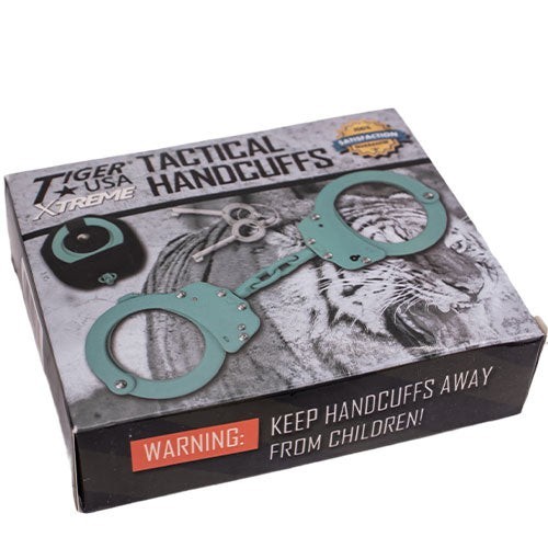 Teal Blue Steel Handcuffs Professional Grade With Keys And Carrying Case