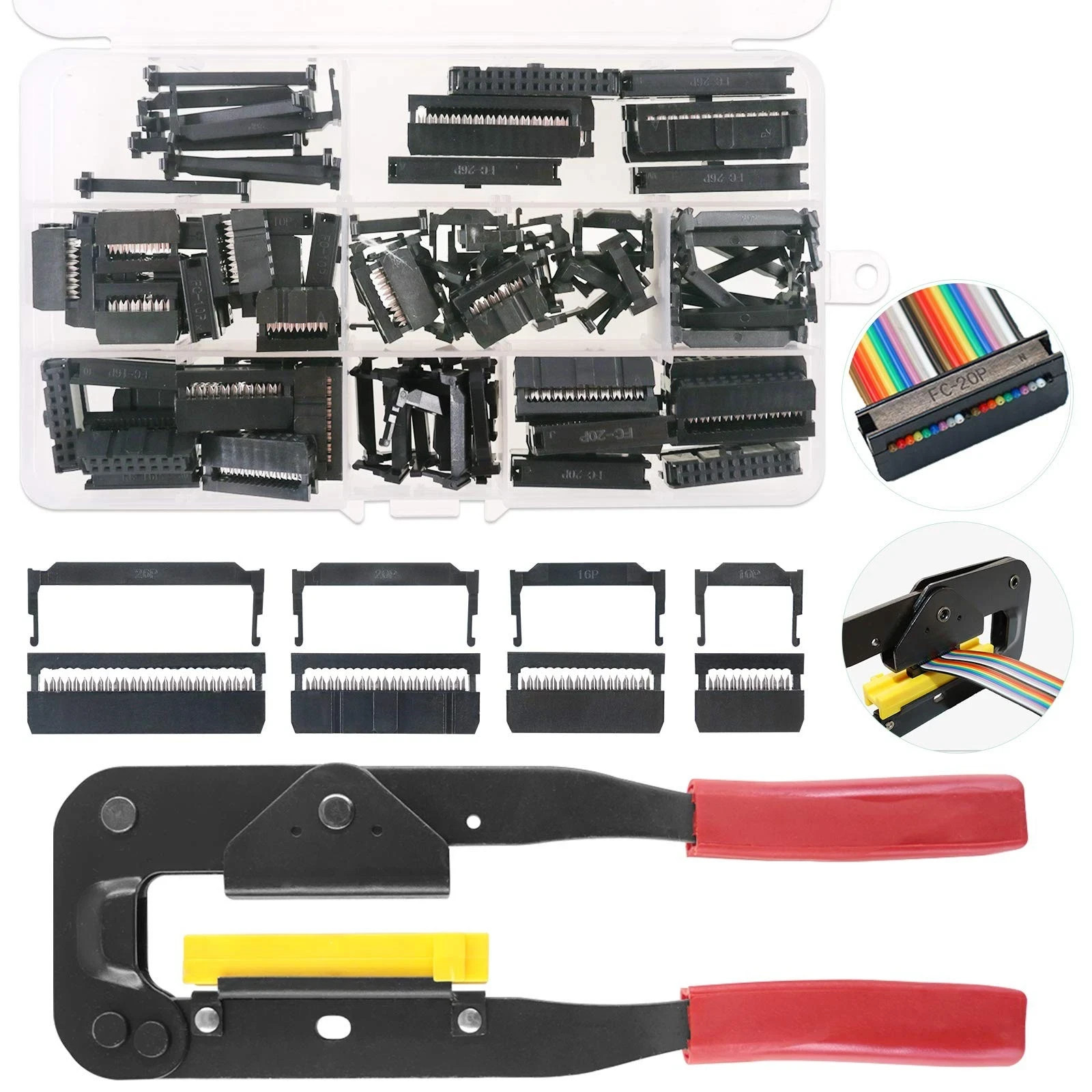 49-Piece IDC Cable Connector Set with Crimp Tool for Flat Ribbon Cables