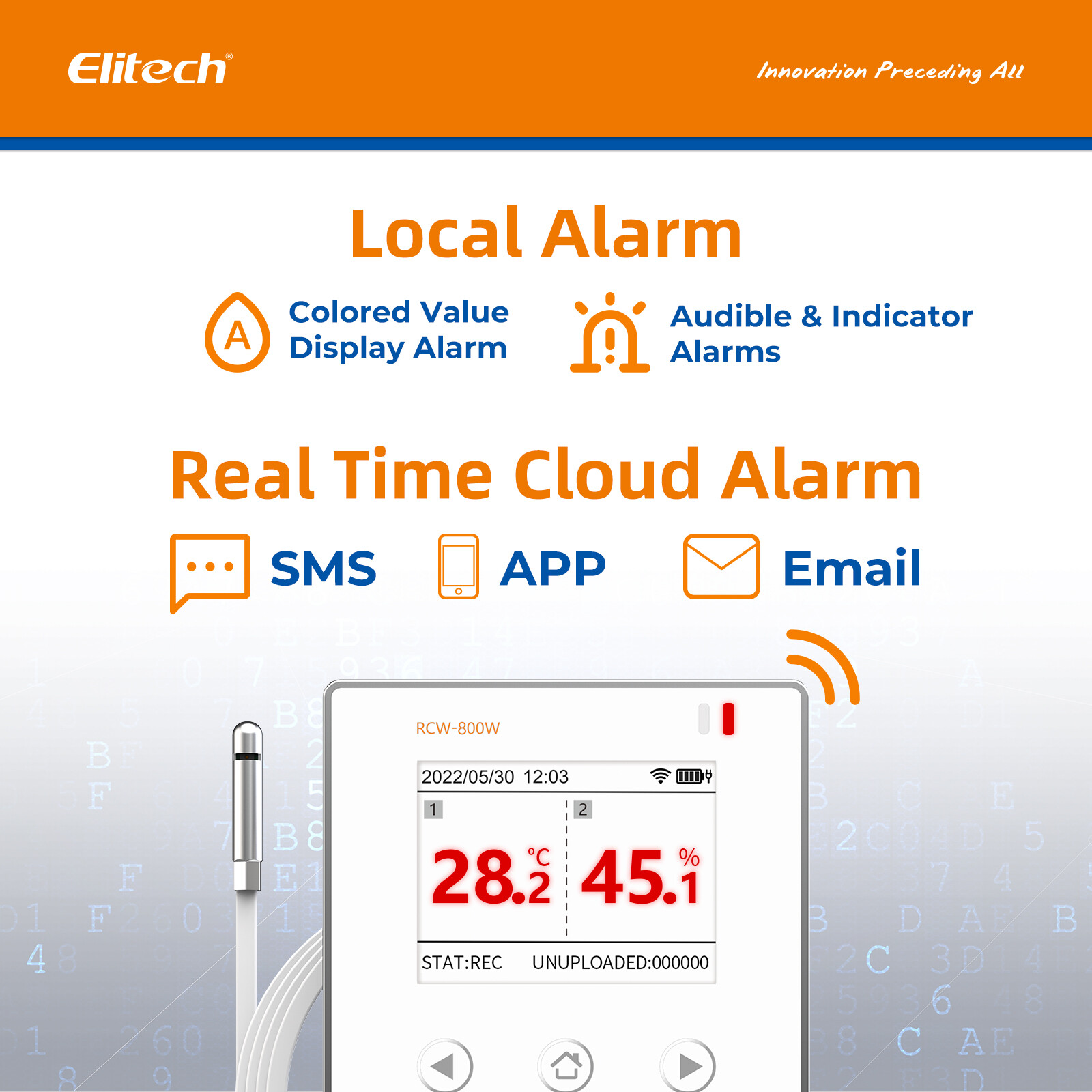 Elitech Temperature Humidity Data Logger Wireless Moniter -40~176℉ RCW-800W-THE