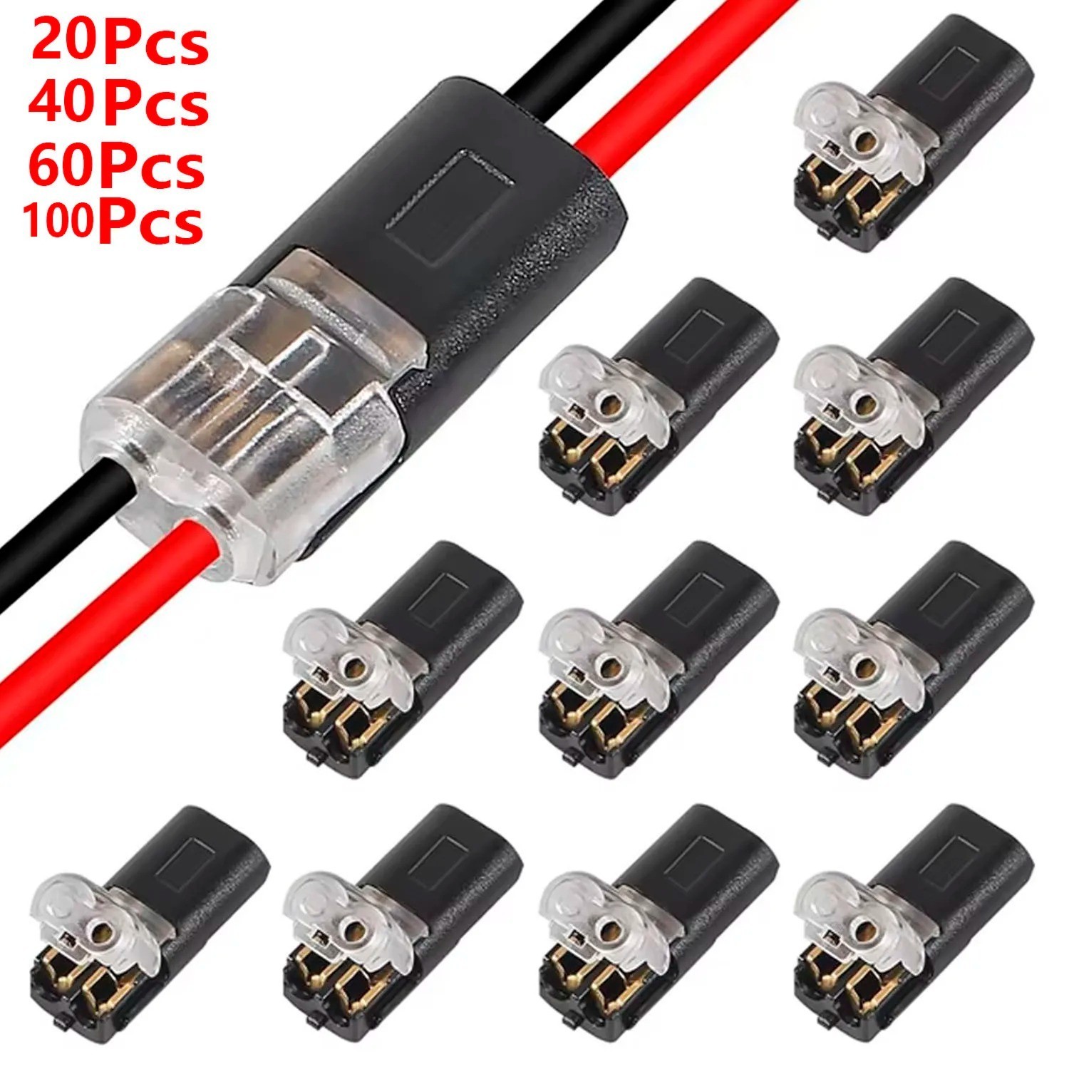 100pcs Double-Wire Plug-in Connector, Cable Clamp with Locking Buckle, AWG 18-22